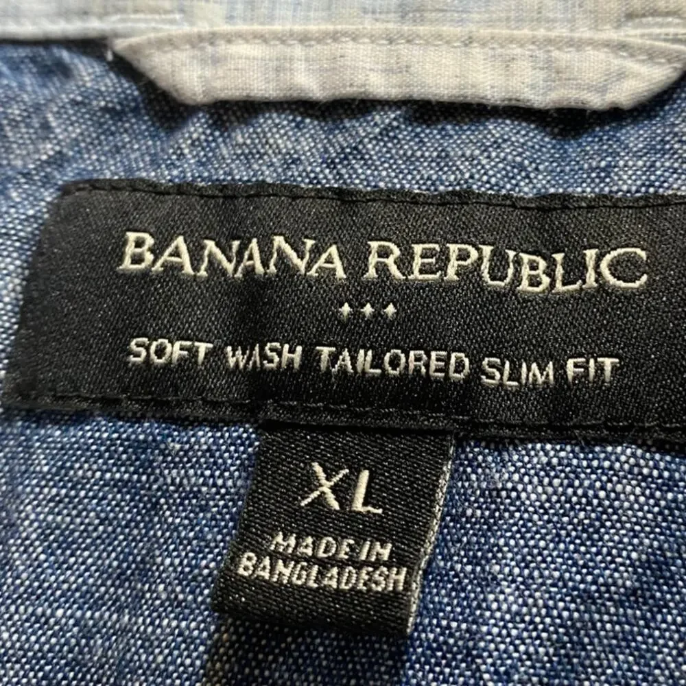 LR3001 Banana Republic Mens Linen Shirt XL Slim Fit Gray Button Down
